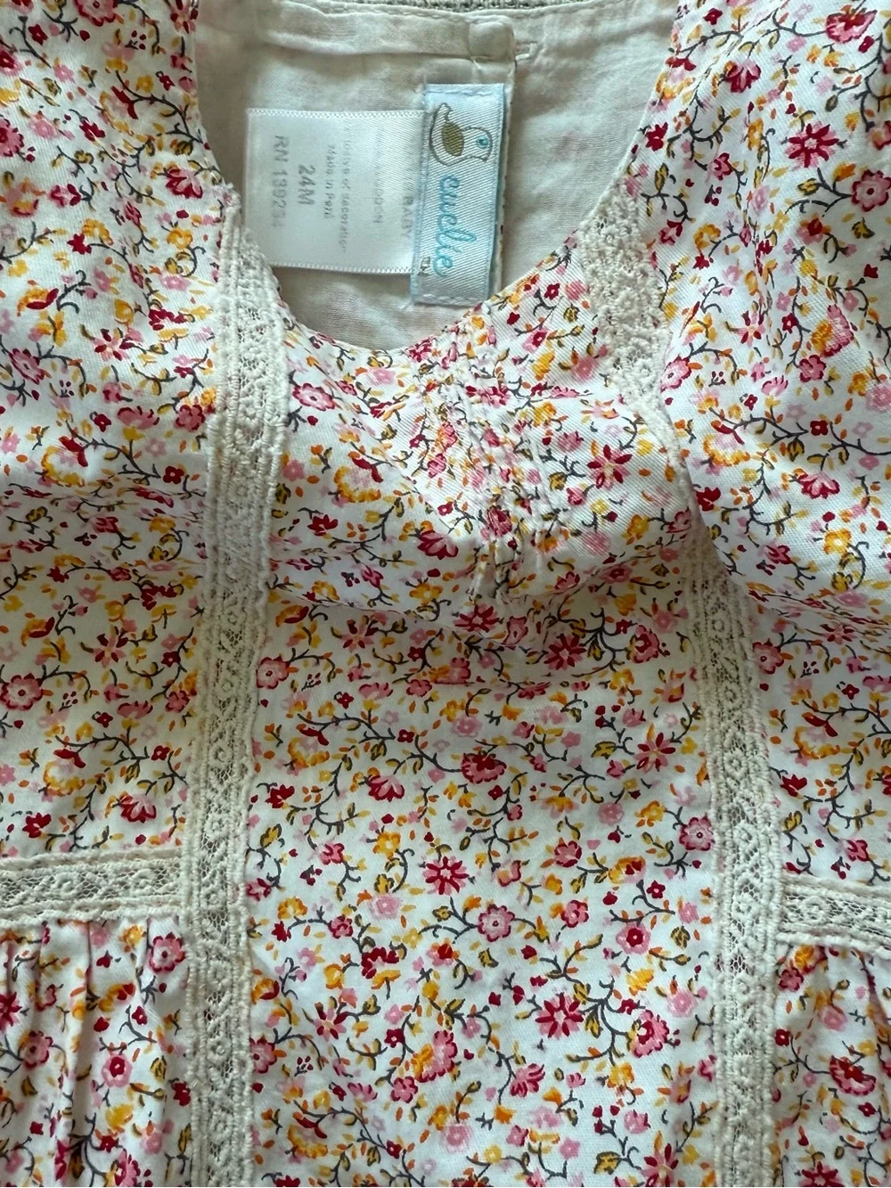 Cuclie Pink Floral Bubble Romper Size 24M Cottagecore Baby Girl Outfit